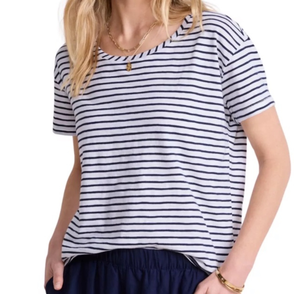 Vineyard Vines Navy White Stripe Relaxed Jersey Tee Slub Small